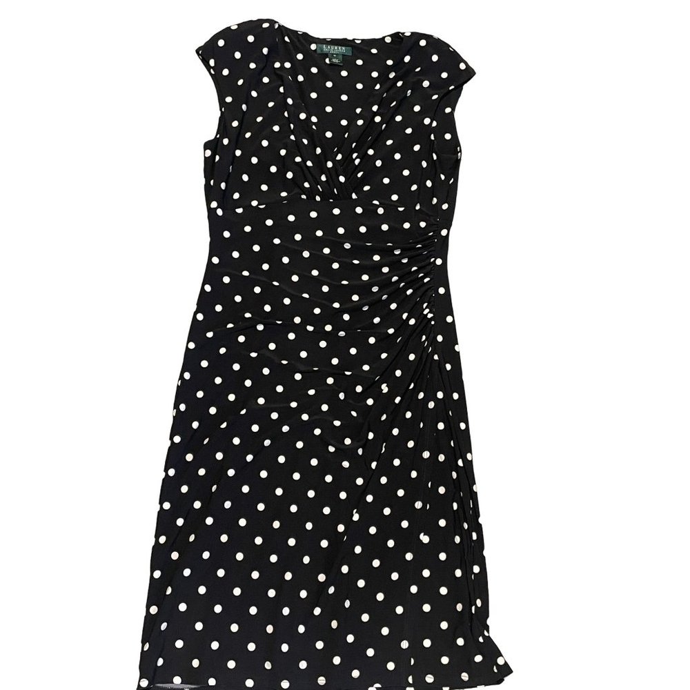Women's LAUREN RALPH LAUREN Black White Polka Dot Dress sz 10
